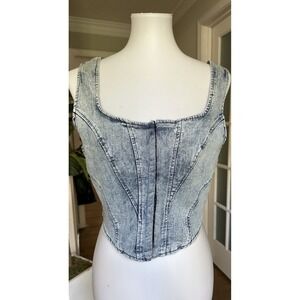 Blāshe Denim Corset Crop Top XL Blue Acid Wash Bustier Tank Festival Y2K Streetw